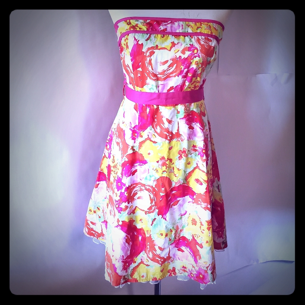 Size 13/14 Strapless Empire Waist Floral Dress